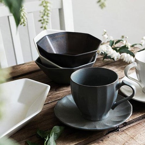 CHIPS | ANCIENT POTTERY GRAY |  Octagona CUP & SAUCER